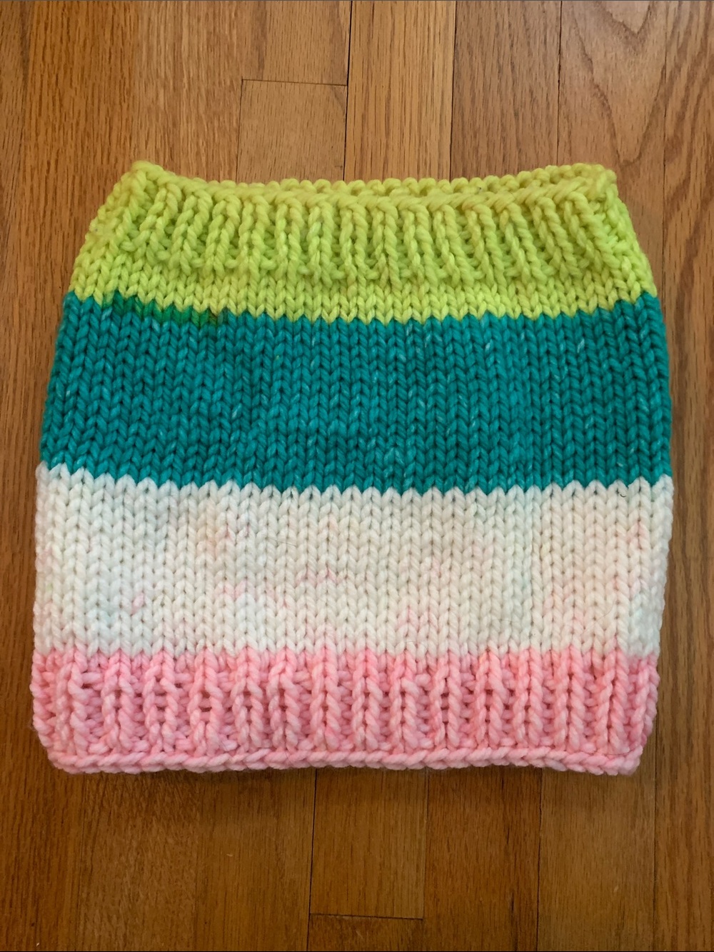 Striped Hand Knit Neck Warmer - Pink, White, Teal & Lime